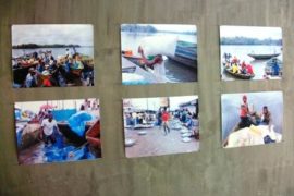 Douala le 08 décembre 2010. Des scènes de vie autour de l'eau, représentées à l'exposition Douala vue par... organisée par la galerie Mam à Akwa