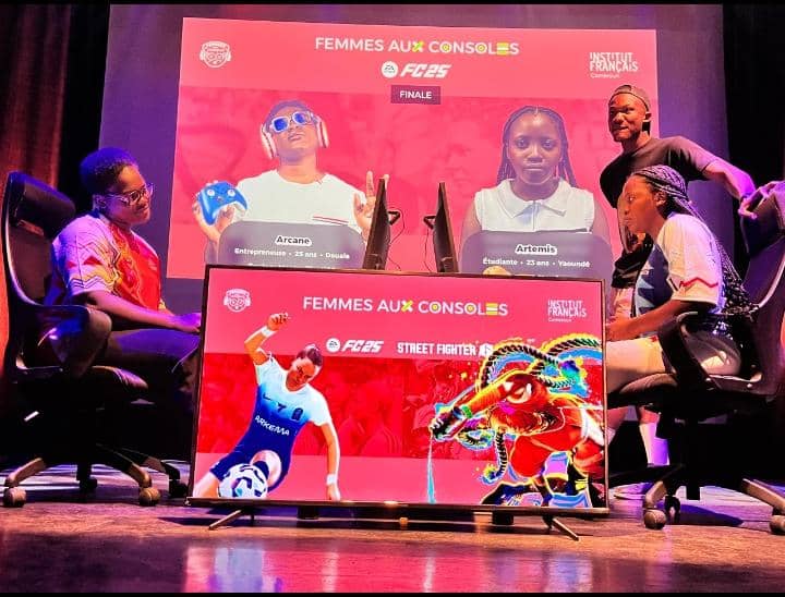 Ifc de Douala, dimanche 30 juin 2025. L'affiche de la grande finale en FC25 lors de la compétition Femmes aux consoles. Ces visages se retrouveront au Cameroonian E-Sport and Gaming Awards.